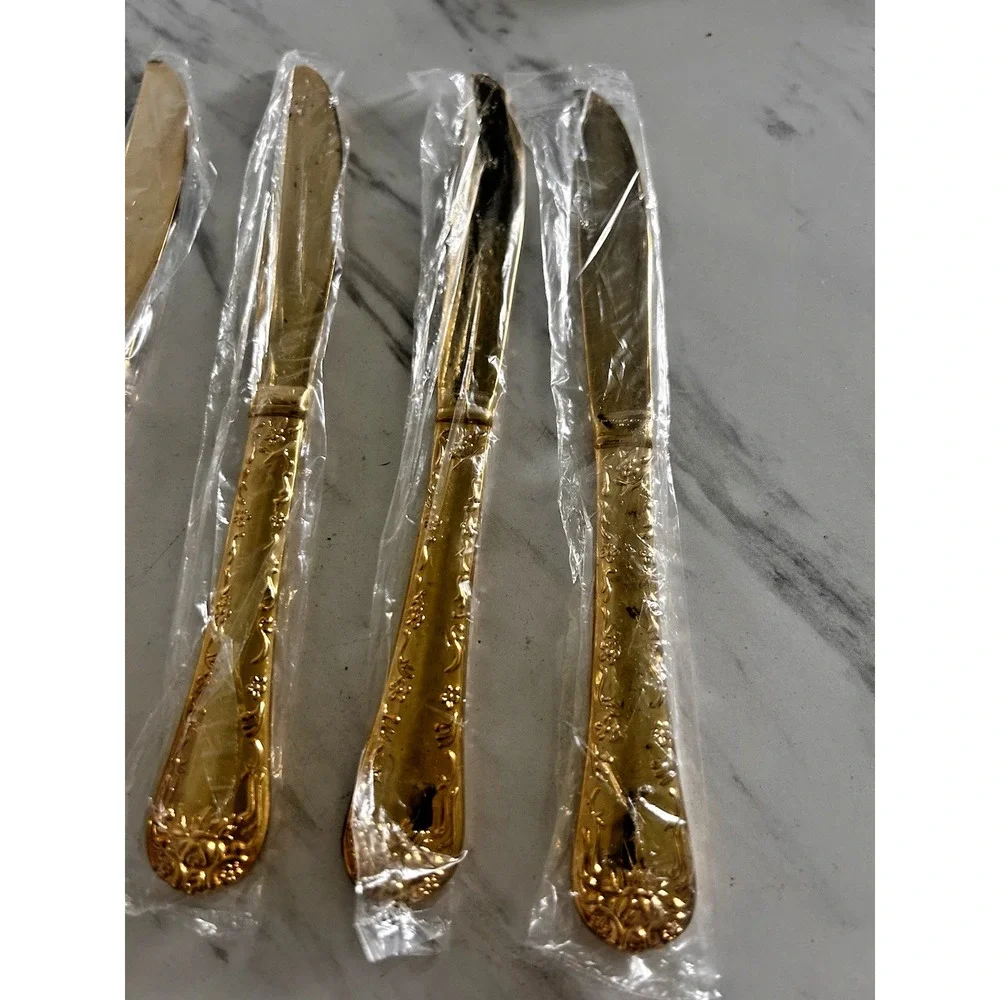 Wm Rogers & Son Dinner Butter Knife Knives Lot of 6 Enchanted Rose Gold Plated A
